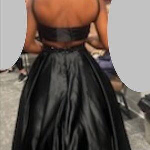 Sherri Hill Black Backless Satin Ball Gown